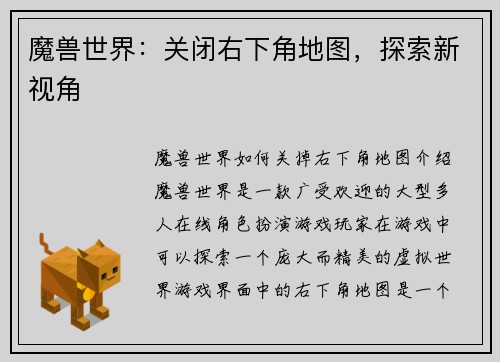 魔兽世界：关闭右下角地图，探索新视角